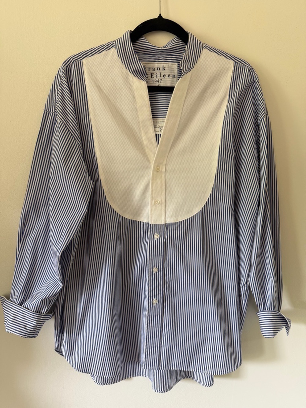 Frank & Eileen Victoria Italian Tuxedo Shirt Blue Stripe White Bib Medium - Picture 4 of 7